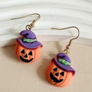 Women's Halloween Pumpkin Jack-o-lantern Cute Earrings Dangle Drop NEW SEALED